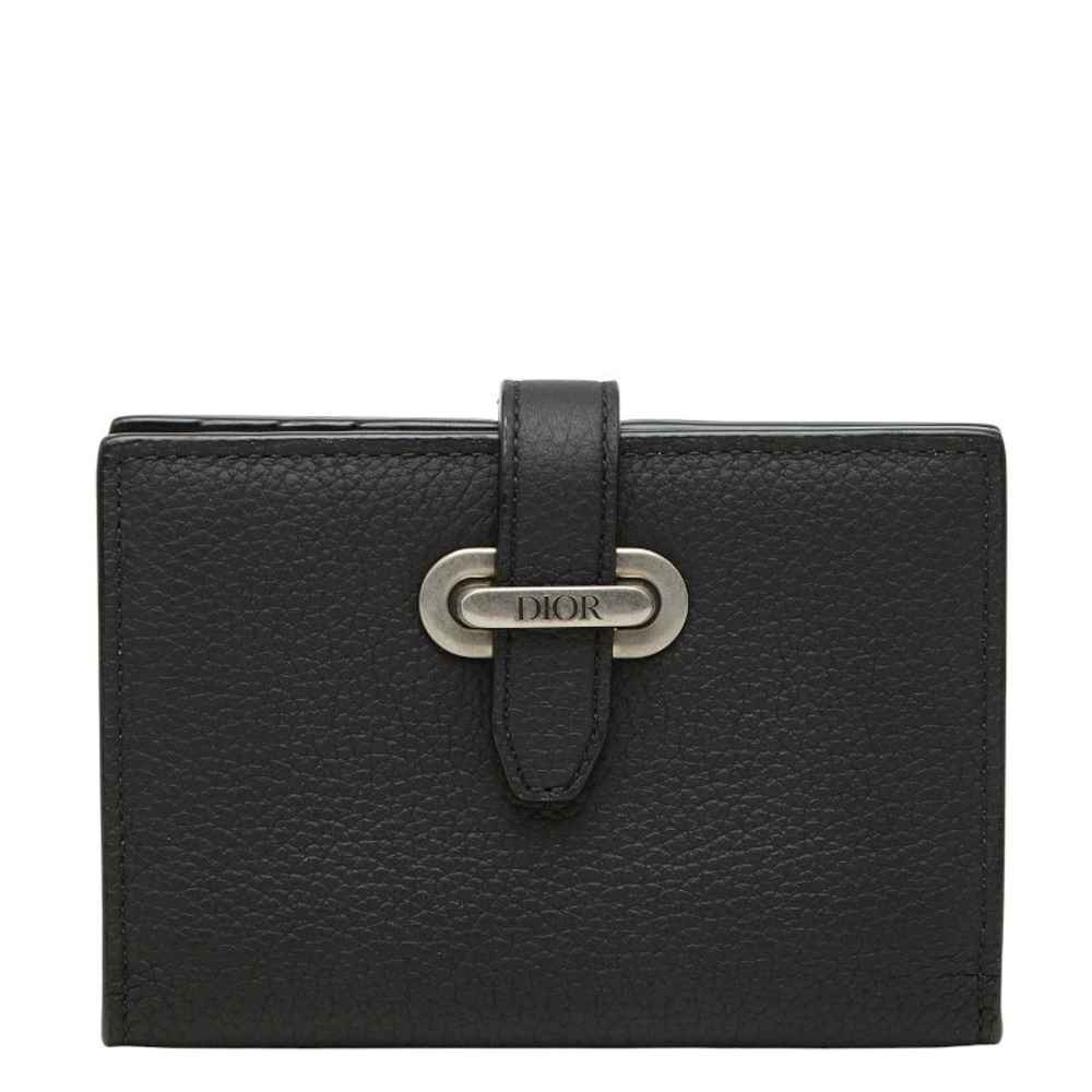 Christian Dior Normandy Card Case Wallet Black Leather
